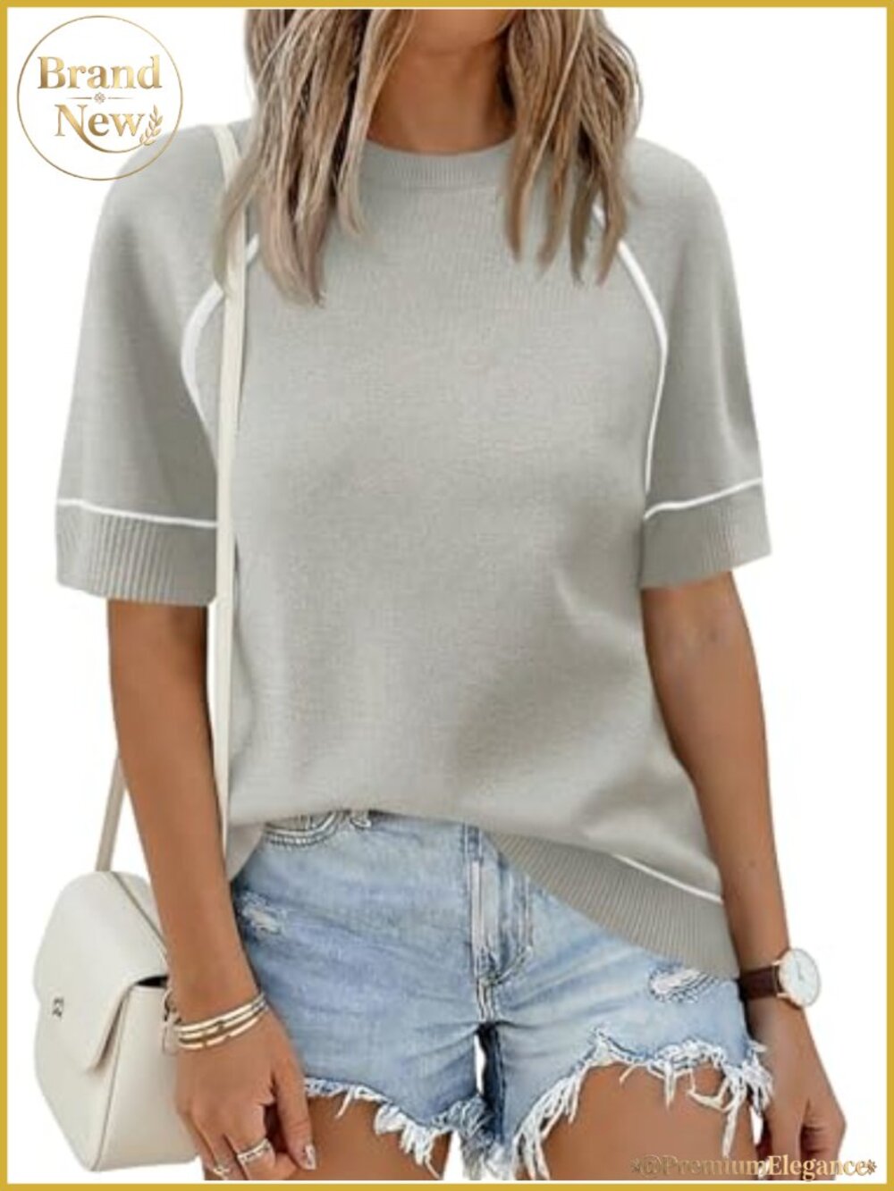 Women's Short Sleeve Knit Sweater Crew Neck Lightweight Pullover